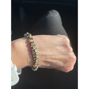 Stella & Dot Rhinestone Gun Metal Stretch  Bracelet